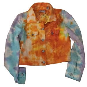 Old Navy Tie Dye Denim‎ Cotton Jacket With Seed Bead Design Womens Size M 00016